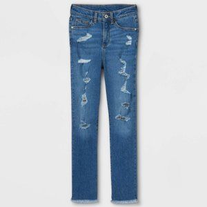 Girls’ Distressed Girlfriend High-rise Jeans, Medium Wash